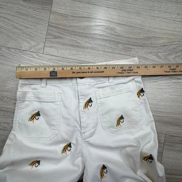 Maeve Anthropologie The Colette Wide Leg Pants White Fishing Fly Embroidered 29 - Picture 4 of 10